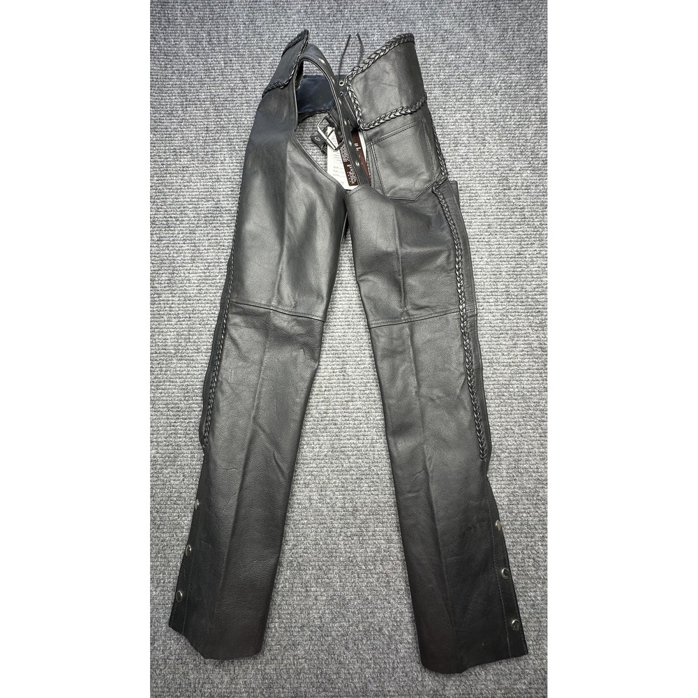 Highway Hawks Chaps Mens 3XS Black Leather‎ Braided Motorcycle Riding Gear Biker